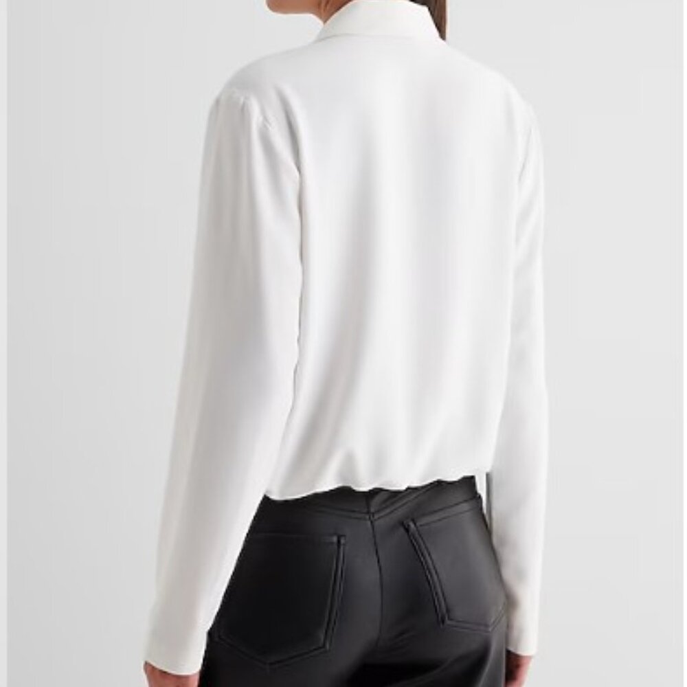 Express Collared V-Neck Long Sleeve Faux Wrap Front Top NWT - Picture 3 of 6